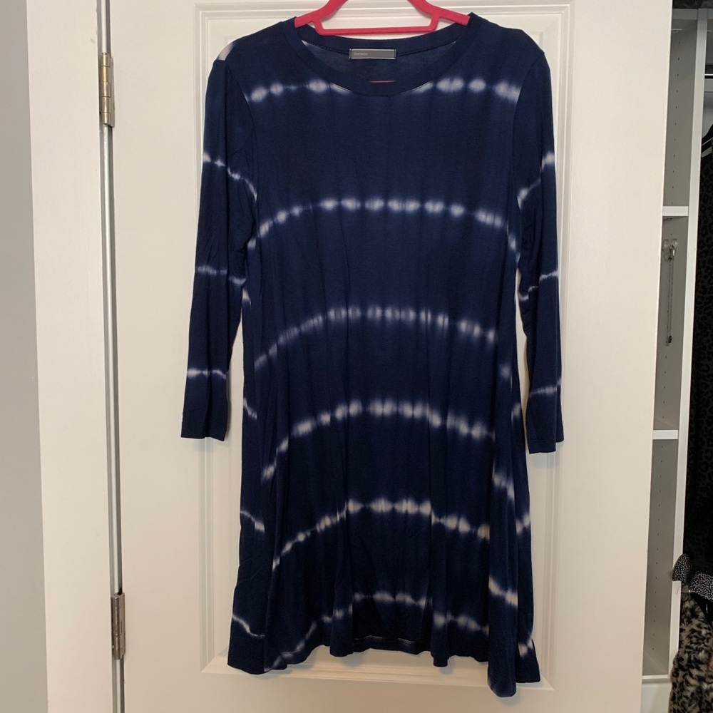 Blue and white tie dye stripe t shirt dress